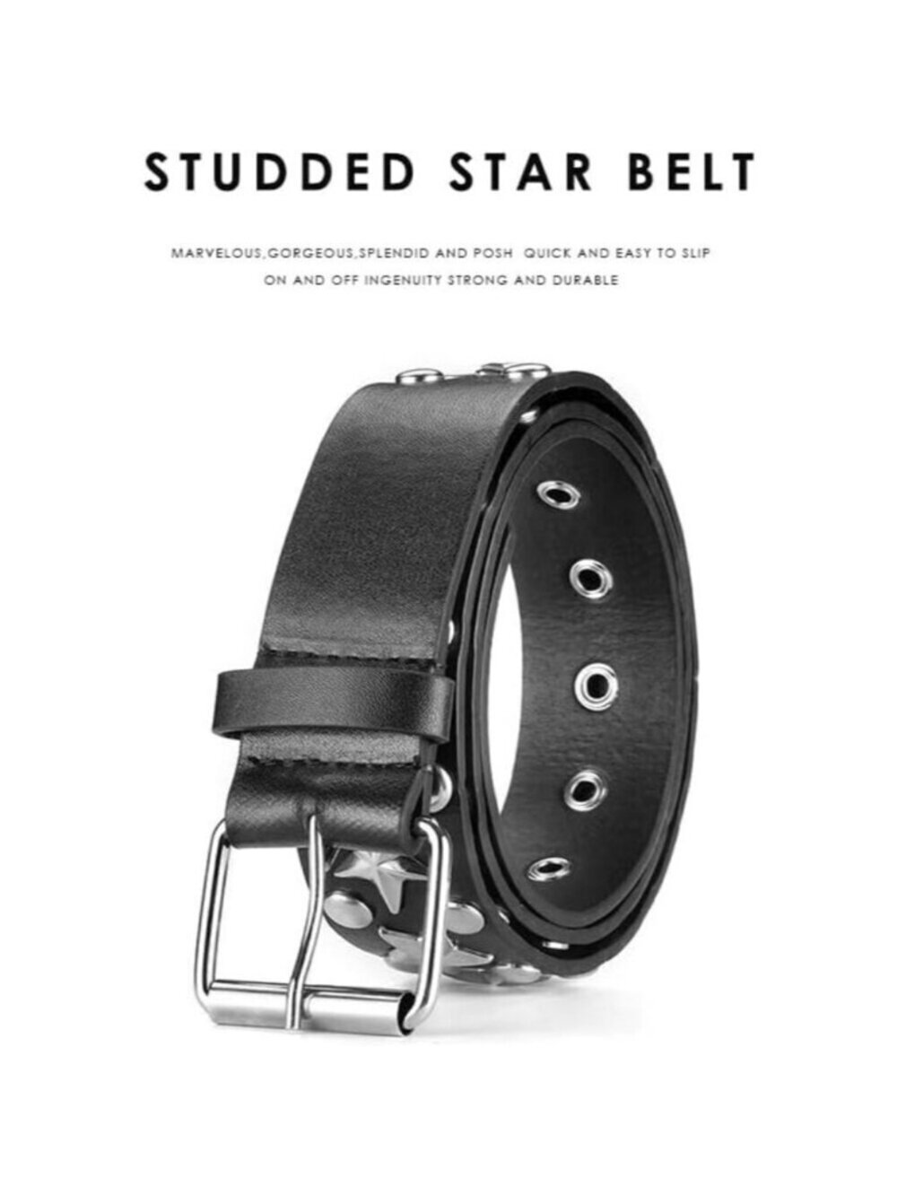 Women's 1 - Black Star Metal Punk Rock Rivet Belt With Bright Pyramid Studded - Picture 6 of 8